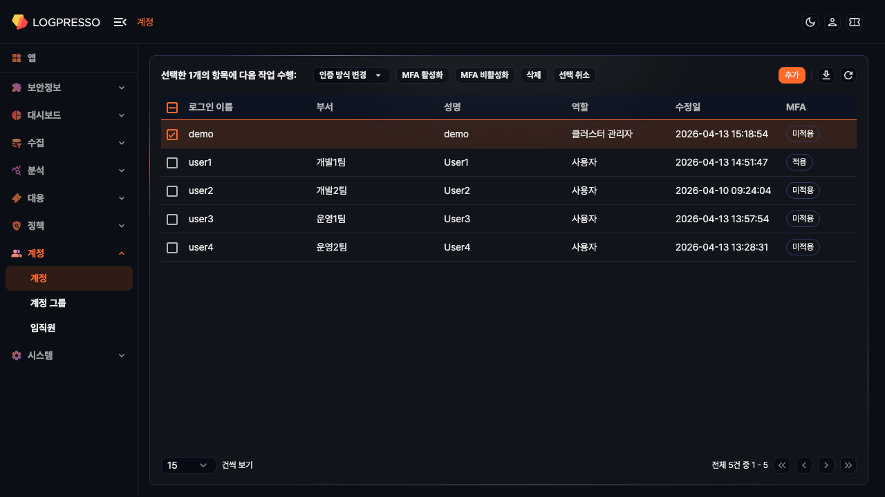 MFA 일괄 설정 기능